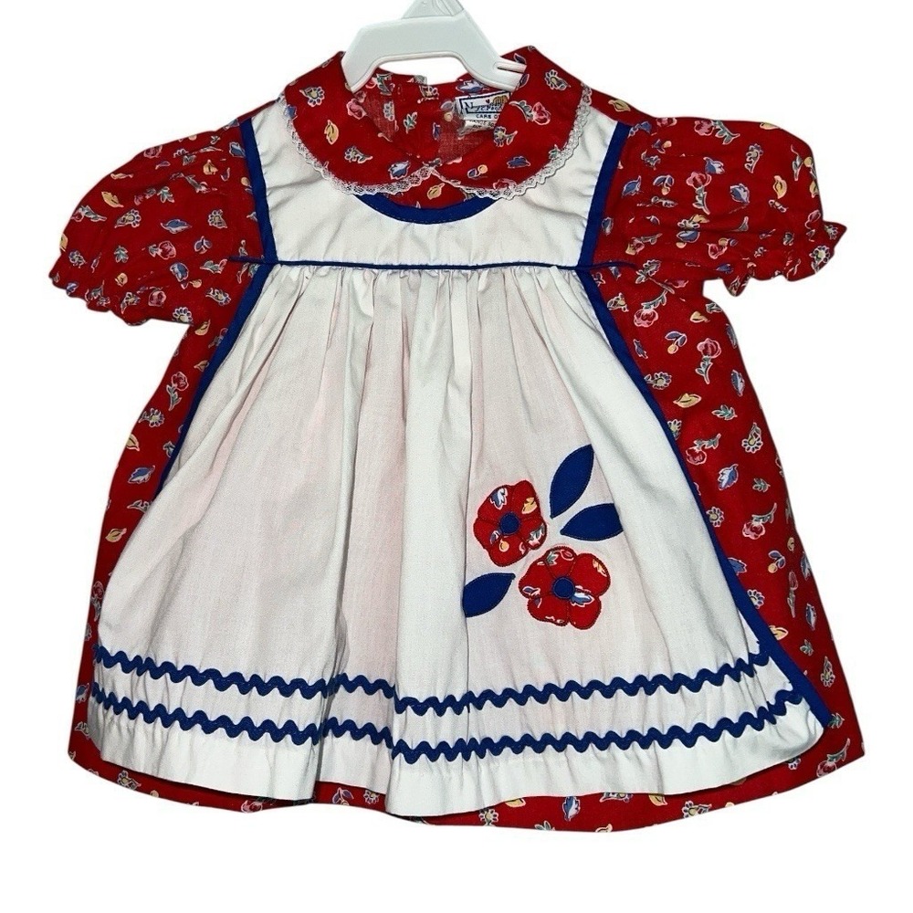 Vintage Nanas Pet by Nannette Toddler Dress‎ 18M Red Floral Pinafore Lace Collar